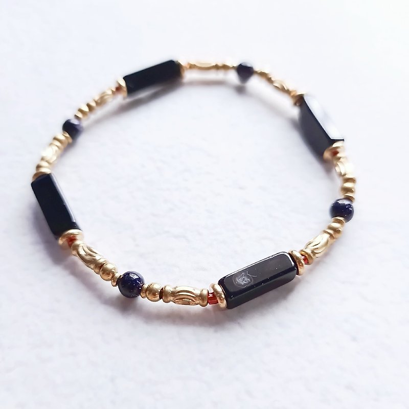 Shiny night/elastic bracelet/black agate - สร้อยข้อมือ - ทองแดงทองเหลือง สีดำ