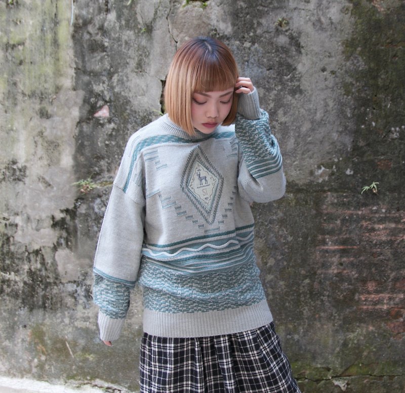 Back to Green:: 薄荷麋鹿 vintage sweater （ST-30） - 男裝 毛衣/針織衫 - 棉．麻 