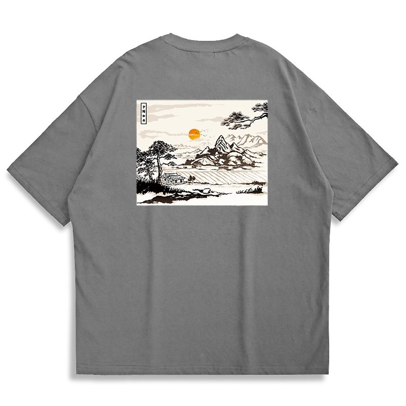 【CREEPS-STORE】夕陽如丹 Oversized Printed T-shirt - เสื้อยืดผู้ชาย - ผ้าฝ้าย/ผ้าลินิน หลากหลายสี