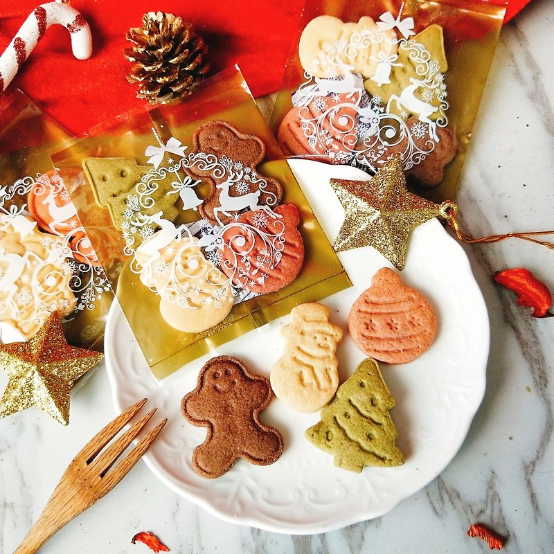 [24時間スポット] 8個入り - クリスマスシェイプクッキー（クリスマスツリー/スノーマン/ジンジャーブレッドマン） - クッキー・ビスケット - 食材 レッド