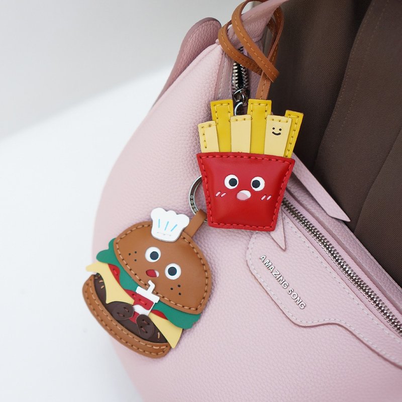 French fry pendant pendant bag pendant keychain charm genuine leather custom handmade original - พวงกุญแจ - หนังแท้ หลากหลายสี