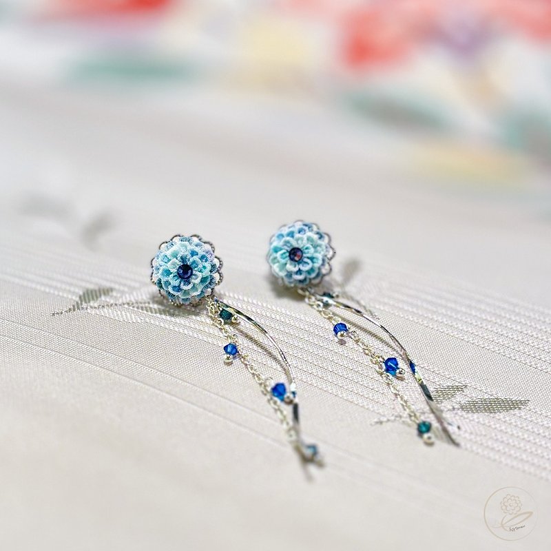 The color of flowers - Earrings & Clip-ons - Other Man-Made Fibers Blue