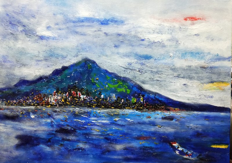 高素寬油畫創作原作。淡水之夏。中大尺寸 - 海報/掛畫/掛布 - 顏料 藍色