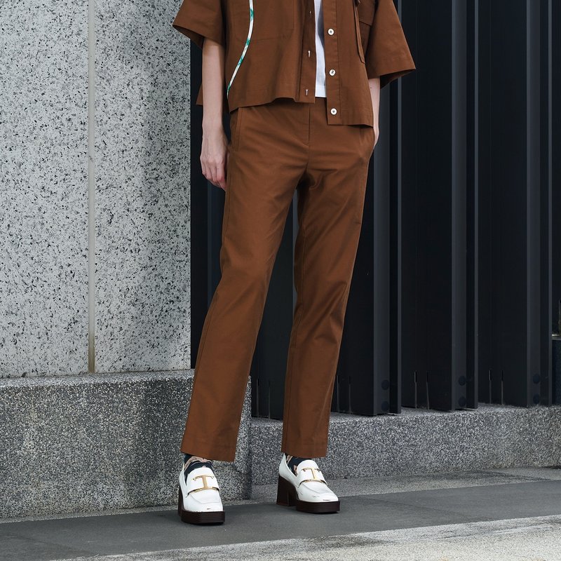 日常斜紋直筒長褲 - 女長褲 - 棉．麻 咖啡色