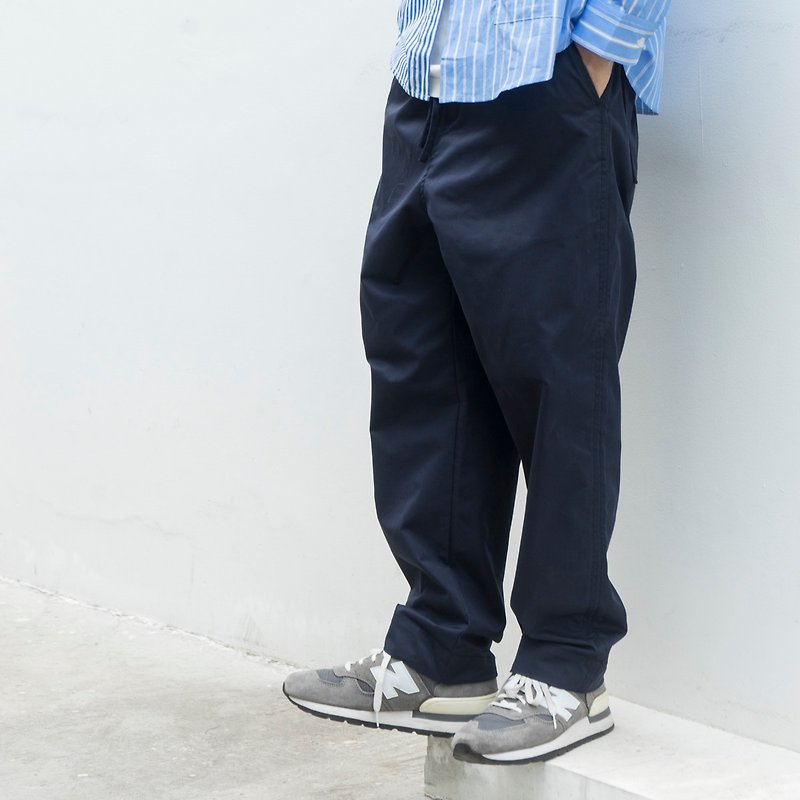 Minimalist autumn and winter Japanese style matching loose casual pants elastic waist straight trousers navy blue youth popular - กางเกงขายาว - ผ้าฝ้าย/ผ้าลินิน สีน้ำเงิน