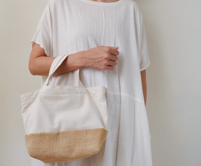 Natural Linen spliced ​​cotton tote bag original color - Shop