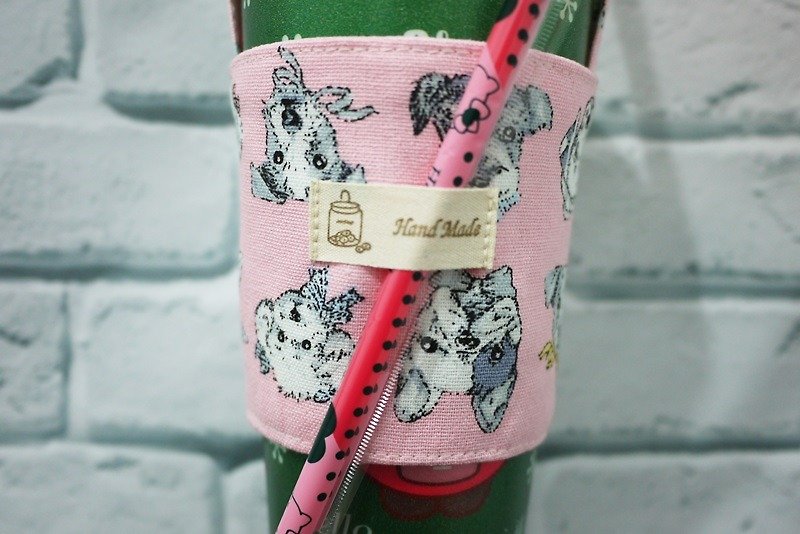 Hand drink bag ~ Meng Meng dog (pink) - Beverage Holders & Bags - Cotton & Hemp 