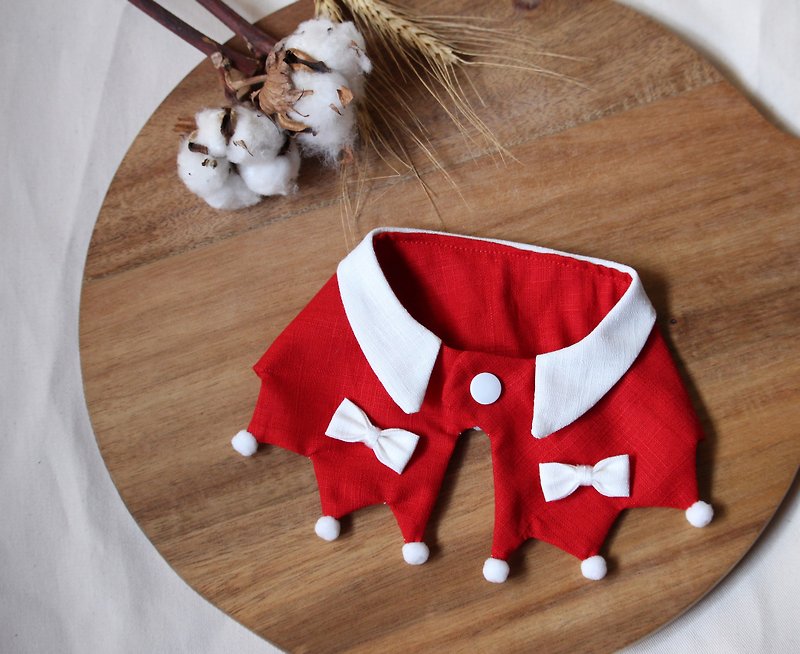 Pet Scarf Naughty Elf Christmas Classic Furry Child Scarf for Christmas - ชุดสัตว์เลี้ยง - ผ้าฝ้าย/ผ้าลินิน สีแดง
