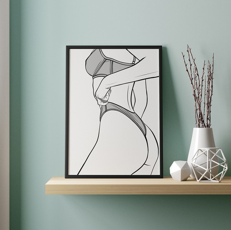 Nude digital portrait from photo, custom line art print, minimal style wall art - Customized Portraits - Other Metals 