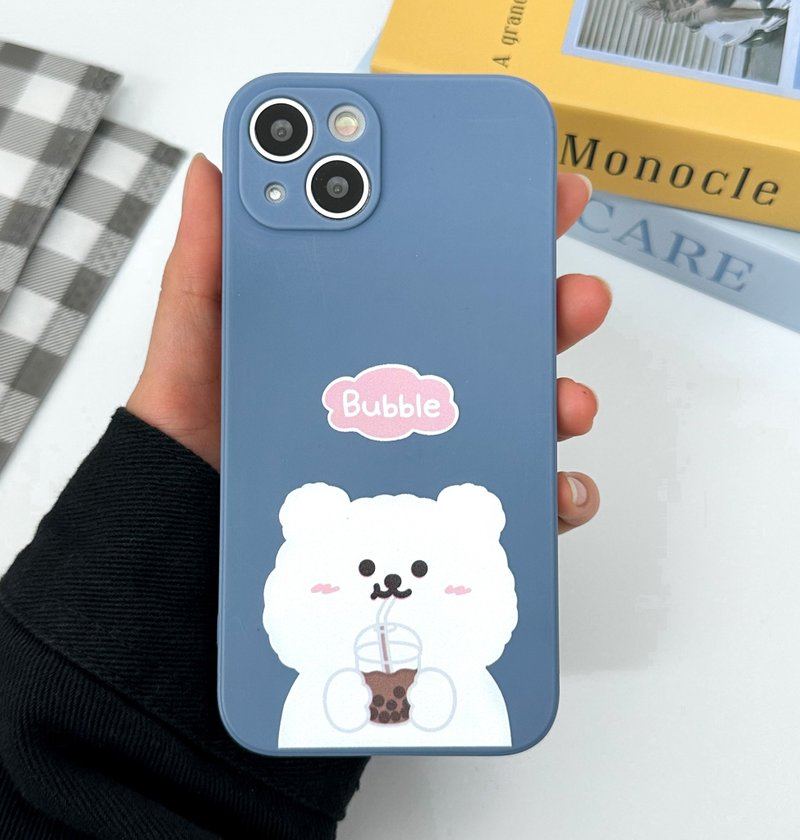 Bubble tea bear Mobile phone case Silicone Protective Case - เคส/ซองมือถือ - ซิลิคอน สีน้ำเงิน