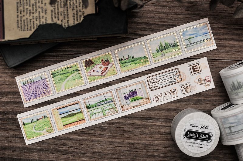 夏の切手のマスキングテープ - 4cm - マスキングテープ - 紙 多色