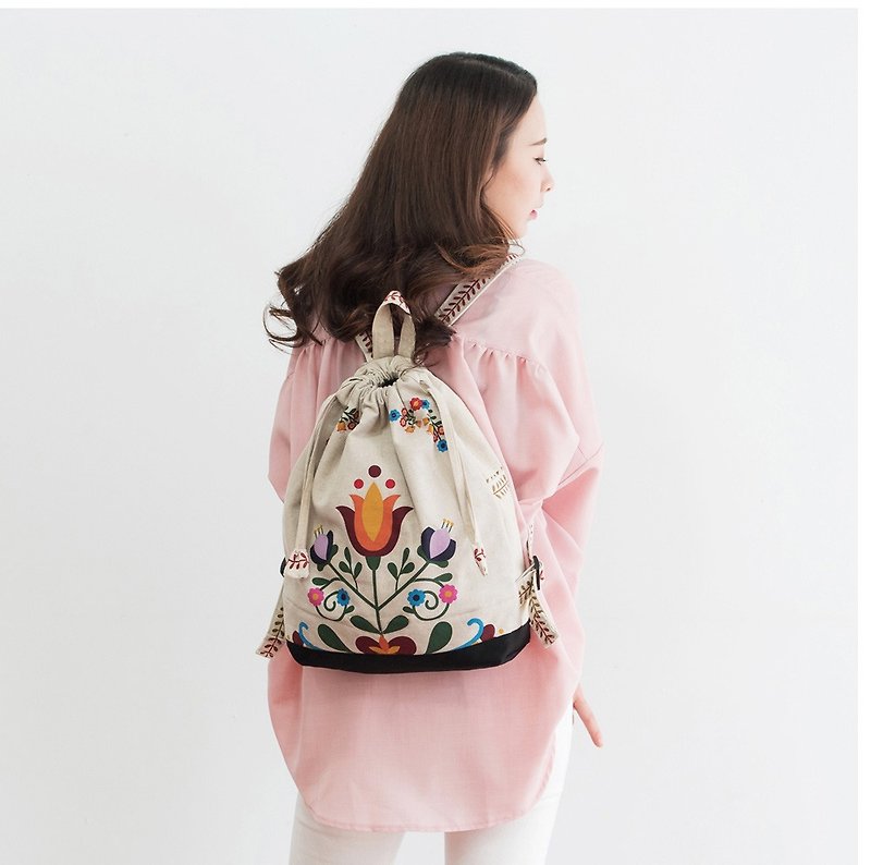 Linen handmade womens backpack girls bags  - 背囊/背包 - 棉．麻 多色