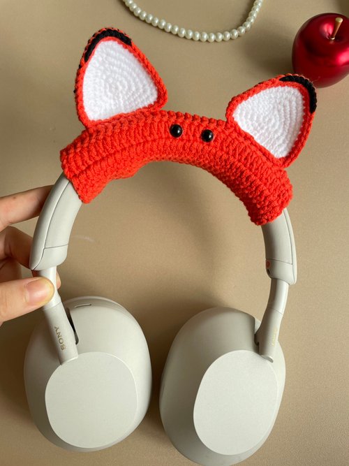 Pawpawcrochet 狐狸耳朵原創手工鉤織AirPod Max保護套/索尼XM5 頭戴式耳機保