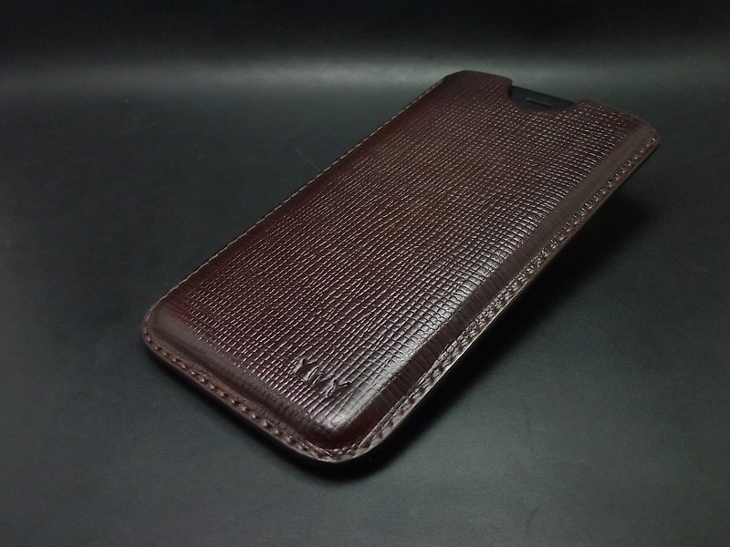 APEE leather handmade ~ plastic phone holster ~ cross-grain chocolate - Phone Cases - Genuine Leather 