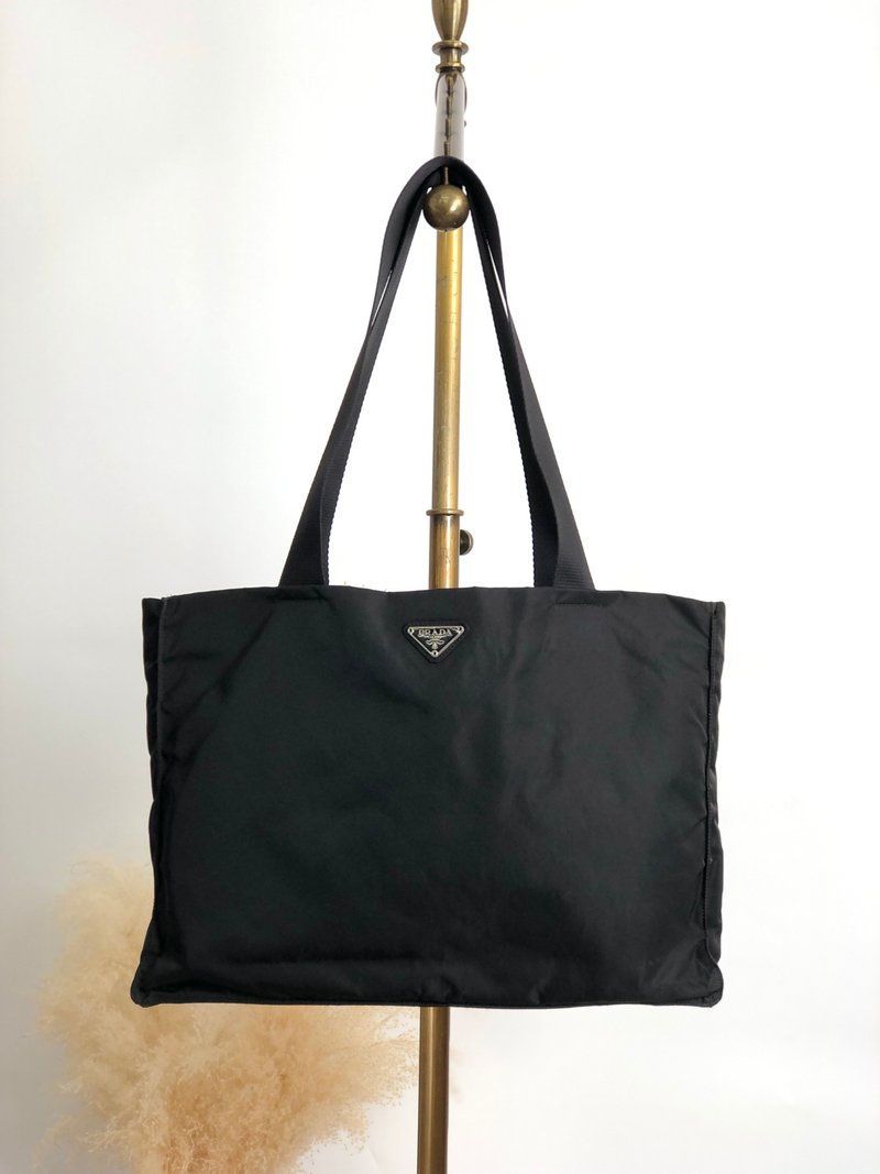 【 日本直送　名牌中古包 】PRADA プラダ トートバッグ ブラック トライアングルロゴ ナイロン vintage ヴィンテージ オールド fhex45 - 手提包/手提袋 - 尼龍 黑色