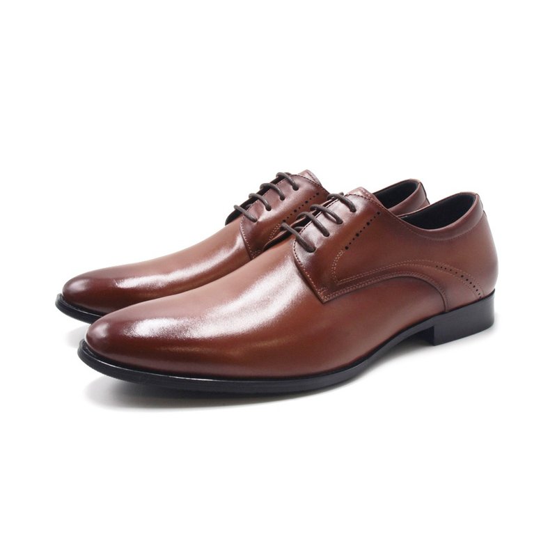 PQ low-key textured leather shoes for men - glossy brown - รองเท้าหนังผู้ชาย - หนังแท้ 