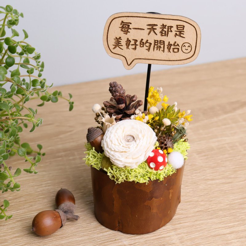 小白花乾燥花名片夾 字牌客製 | 生日離職兒童情人母親節禮物 - 名片架/名片座 - 木頭 白色