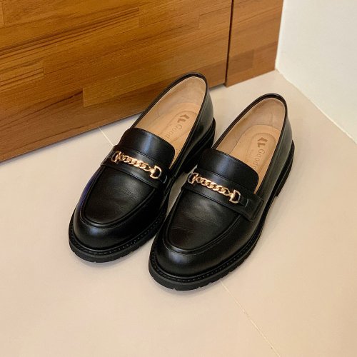 Chain Soft Leather Lightweight Thick Sole Loafers Friendly Size 40-45_Black  American