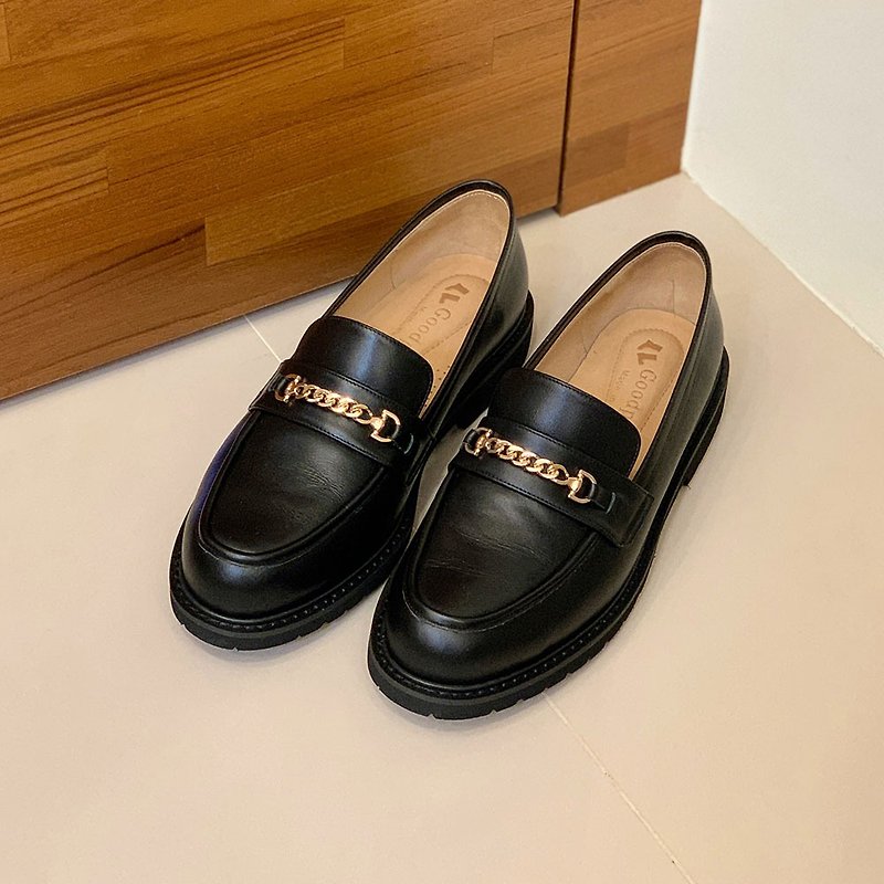 Chain Soft Leather Lightweight Thick Sole Loafers Friendly Size 40-45_Black American - Women's Oxford Shoes - Genuine Leather Black
