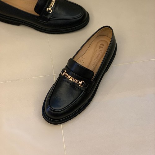 Chain Soft Leather Lightweight Thick Sole Loafers Friendly Size 40-45_Black  American