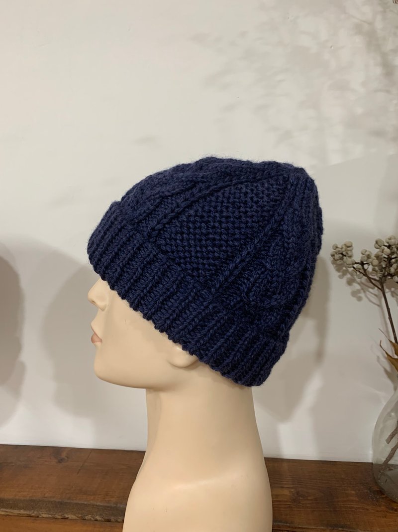 Twist beanie series. Hand made. Dark blue. Unisex style. Can be worn by boys or girls - Hats & Caps - Wool 