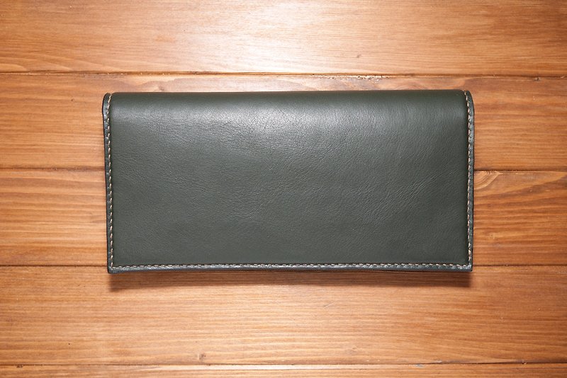 Dreamstation leather Pao Institute, Italian Napa leather handmade long wallet - Wallets - Genuine Leather Green