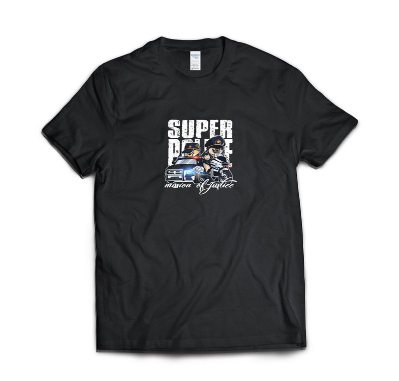 超級警探-T-shirt 白/黑/灰/藏青 - 男 T 恤 - 棉．麻 多色