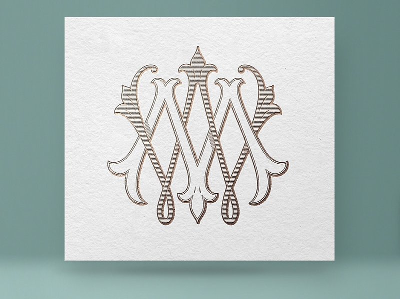 Vintage Monogram MW - WM Wedding Monogram | Digital | Initials | Vector Monogram - 喜帖 - 其他材質 