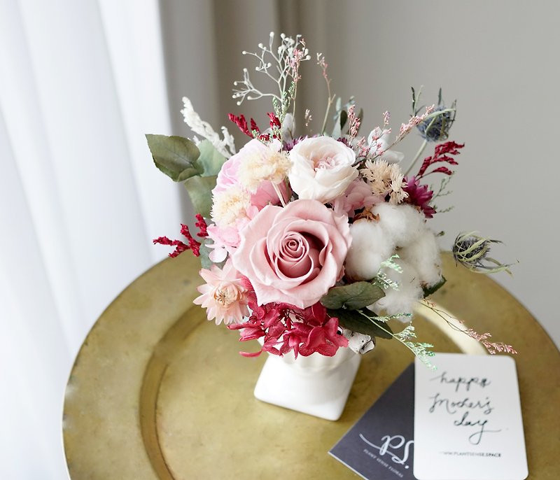 PlantSense classic ~ classical pink line is not withered rose white porcelain table flower with gift packaging - ตกแต่งต้นไม้ - พืช/ดอกไม้ สึชมพู