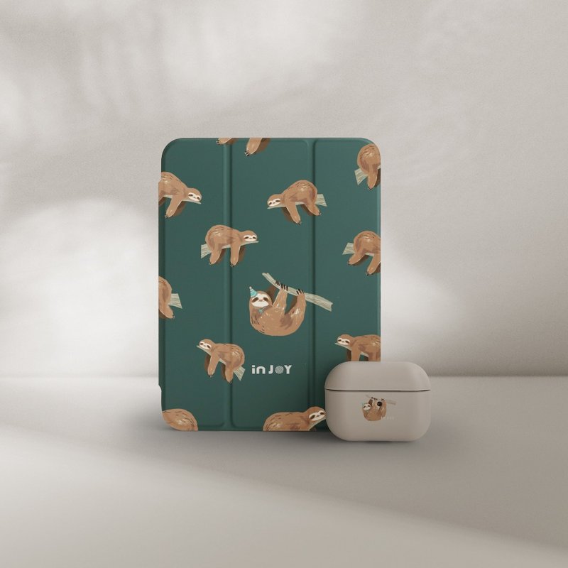 Lazy sloth iPad case for iPad mini5/Pro10.5/12.9/Air5/iPad 8 - เคสแท็บเล็ต - วัสดุอื่นๆ สีเขียว