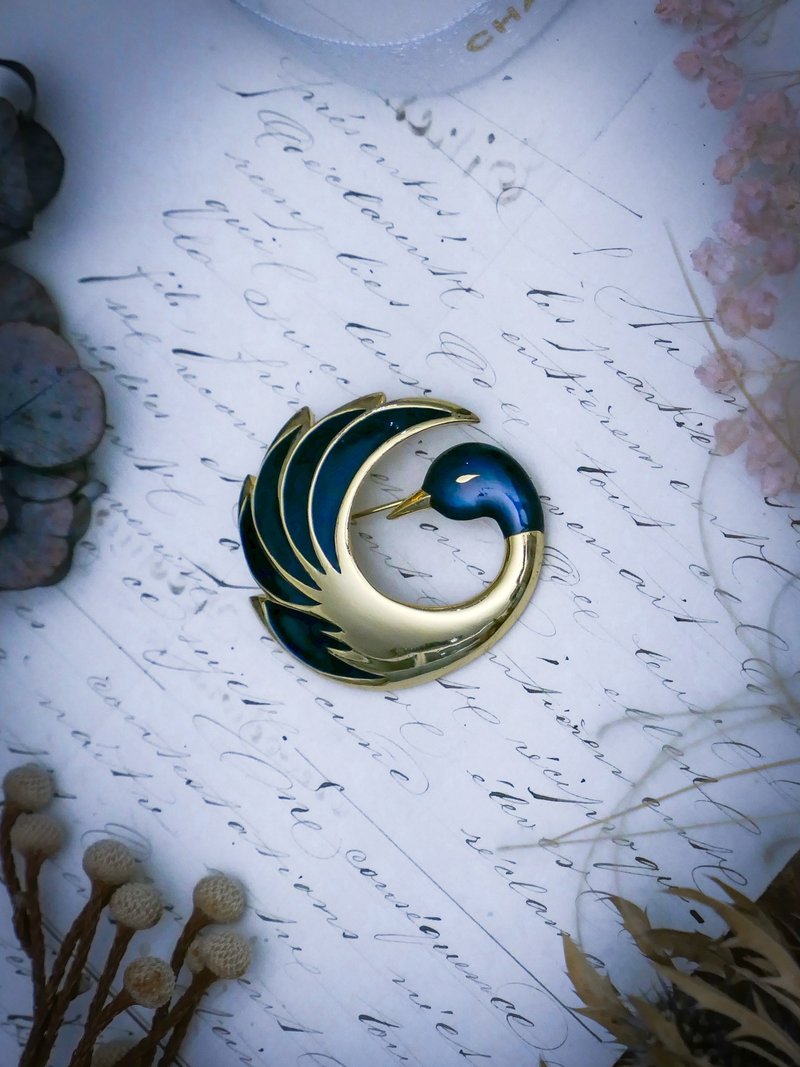ORENA Paris 夜空藍天鵝胸針－法國古董首飾 Vintage Jewelry - 胸針 - 琺瑯 