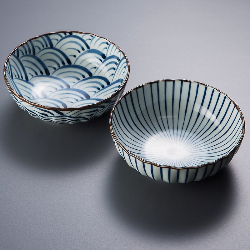 【West Sea Pottery】Hasami Ware Hand-painted Series Donburi Bowl (2-piece) - Gift Box Set - Bowls - Other Materials Multicolor