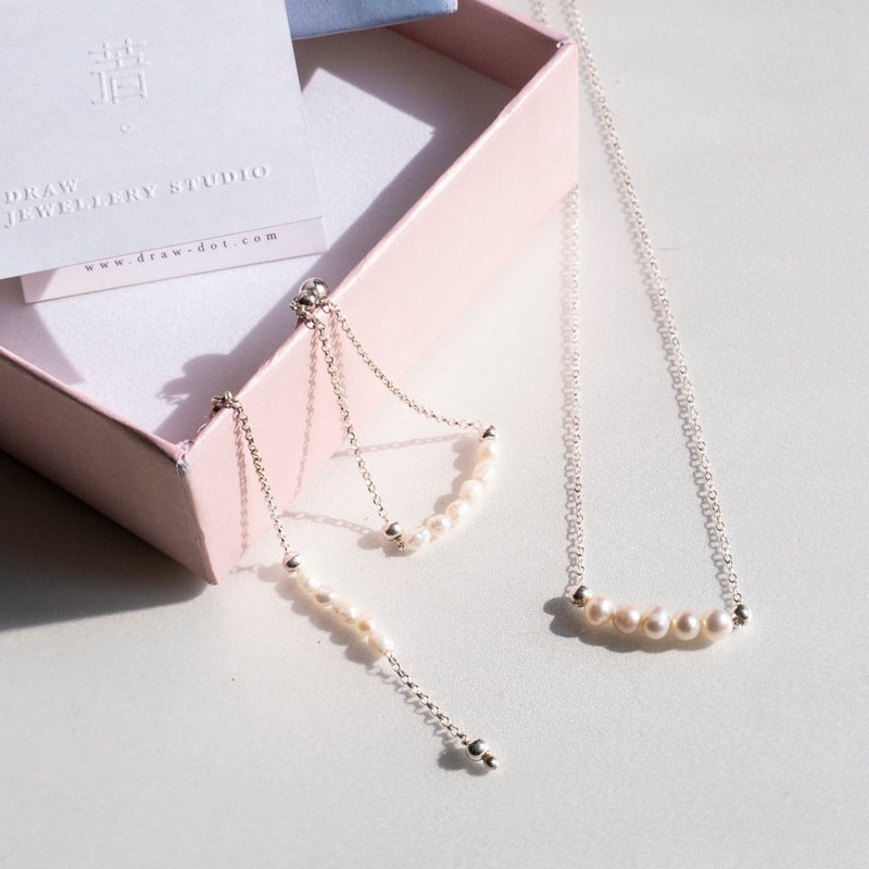 Goody Bag-PEARL DROP EARRINGS+NECKLACE - ต่างหู - เงินแท้ ขาว