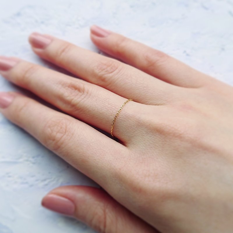 18K gold limited thin chain ring - แหวนทั่วไป - เครื่องประดับ สีทอง