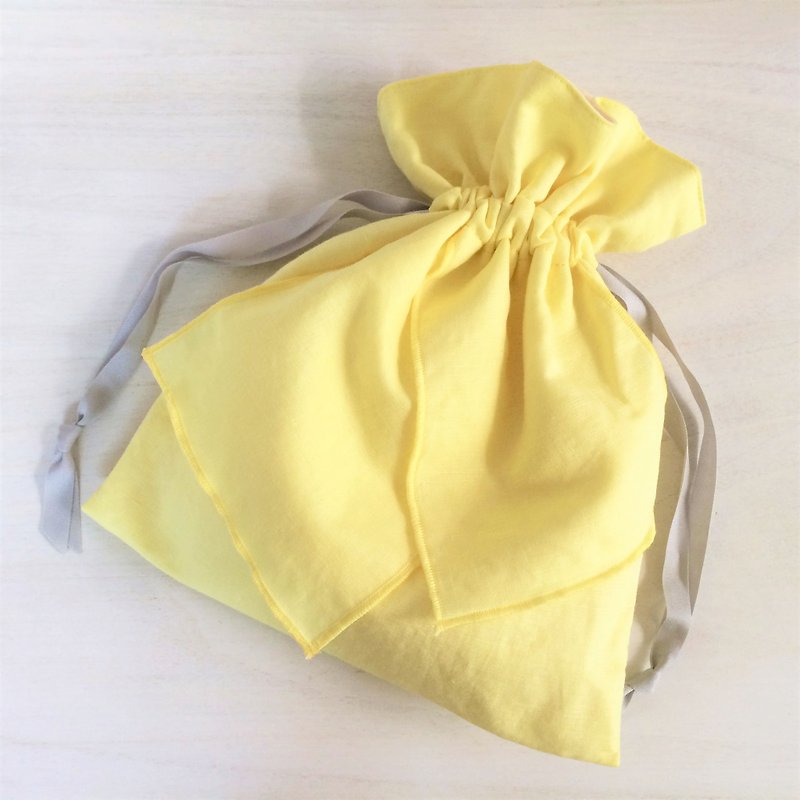 Cotton linen ribbon drawstring yellow - กระเป๋าเครื่องสำอาง - ผ้าฝ้าย/ผ้าลินิน สีเหลือง