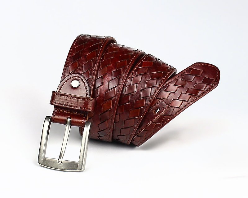 Handmade Leather Belt / Copper Buckle / Wide Version Of The Belt - เข็มขัด - หนังแท้ 