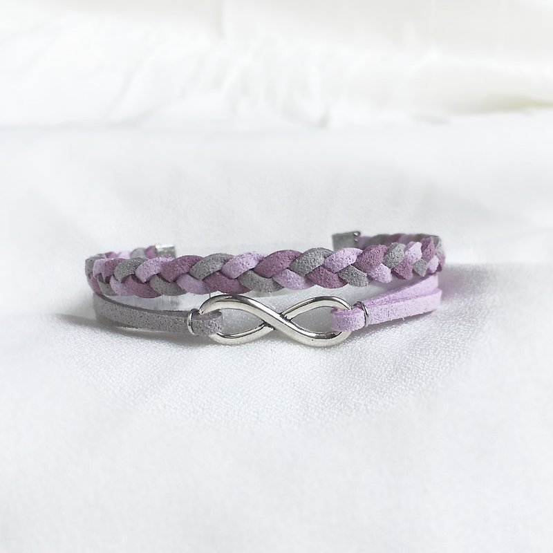 Handmade Double Braided Infinity Bracelets–purple with grey - Bracelets - Other Materials Purple