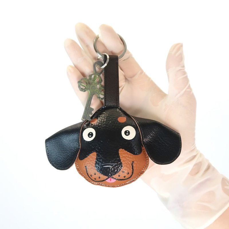 Dachshund keychain, gift for animal lovers add charm to your bag. - Charms - Faux Leather Black
