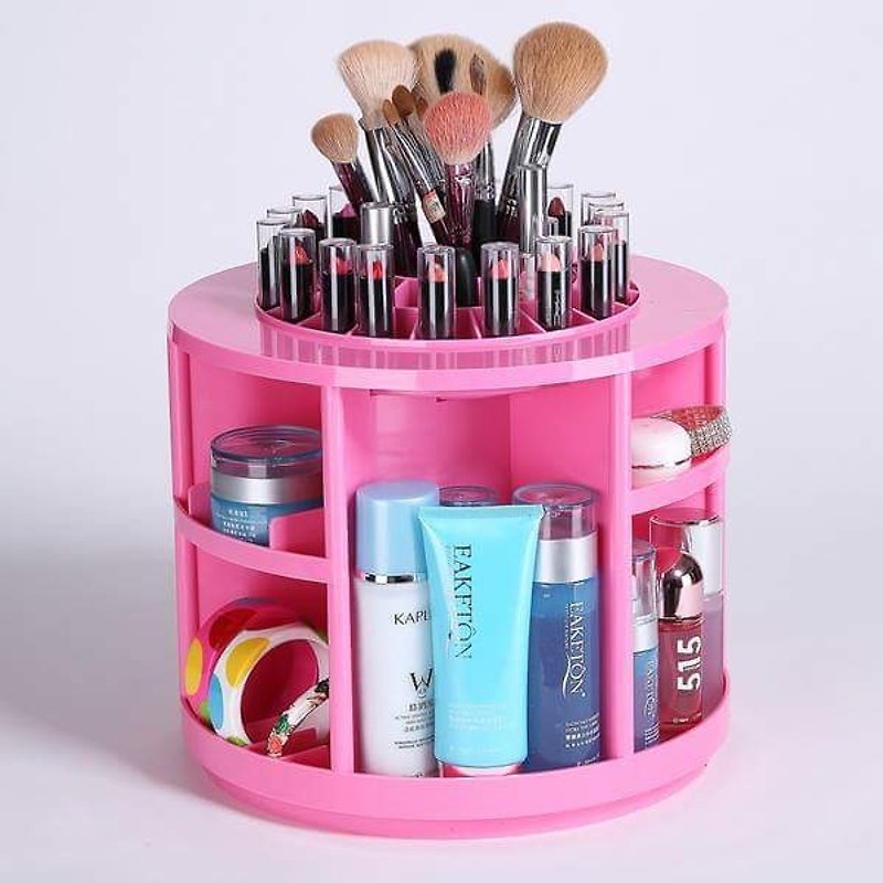 化妝品收納盒-加大圓形版(粉紅色款) - 收納箱/收納用品 - 塑膠 粉紅色