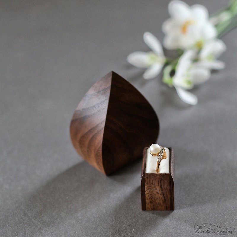 Wood Storage - Wooden proposal ring box, flower bud or water drop shape engagement box