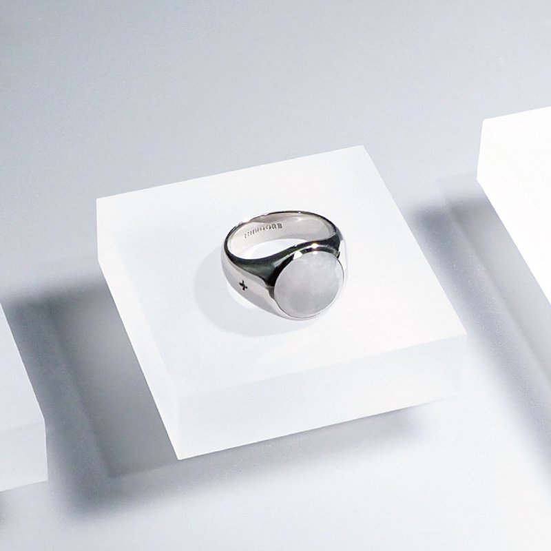 圓形霜月白玉翡翠戒指 - 戒指 - 玉石 