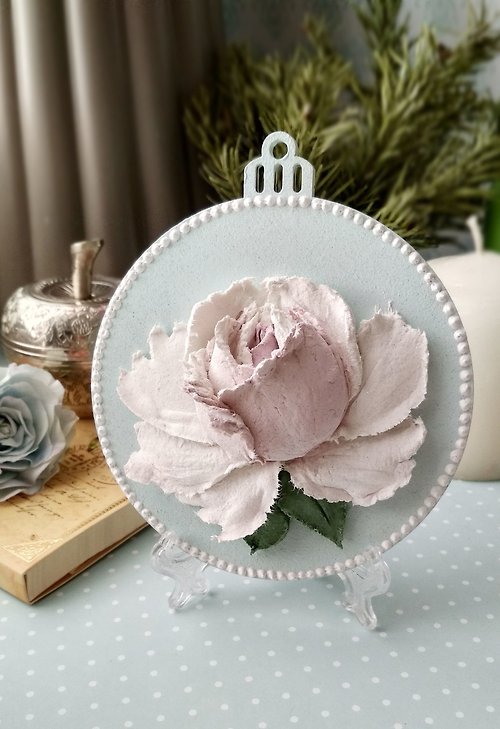 YourFloralDreams Round small painting with white rose Floral painting gift Rose wall decor