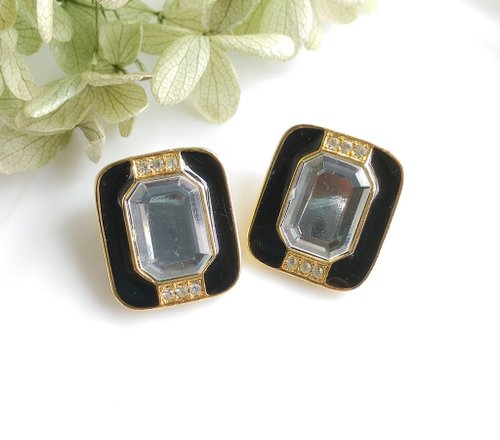 老時光角落 【西洋古董飾品 】黑色調 ART DECO 個性 夾式耳環
