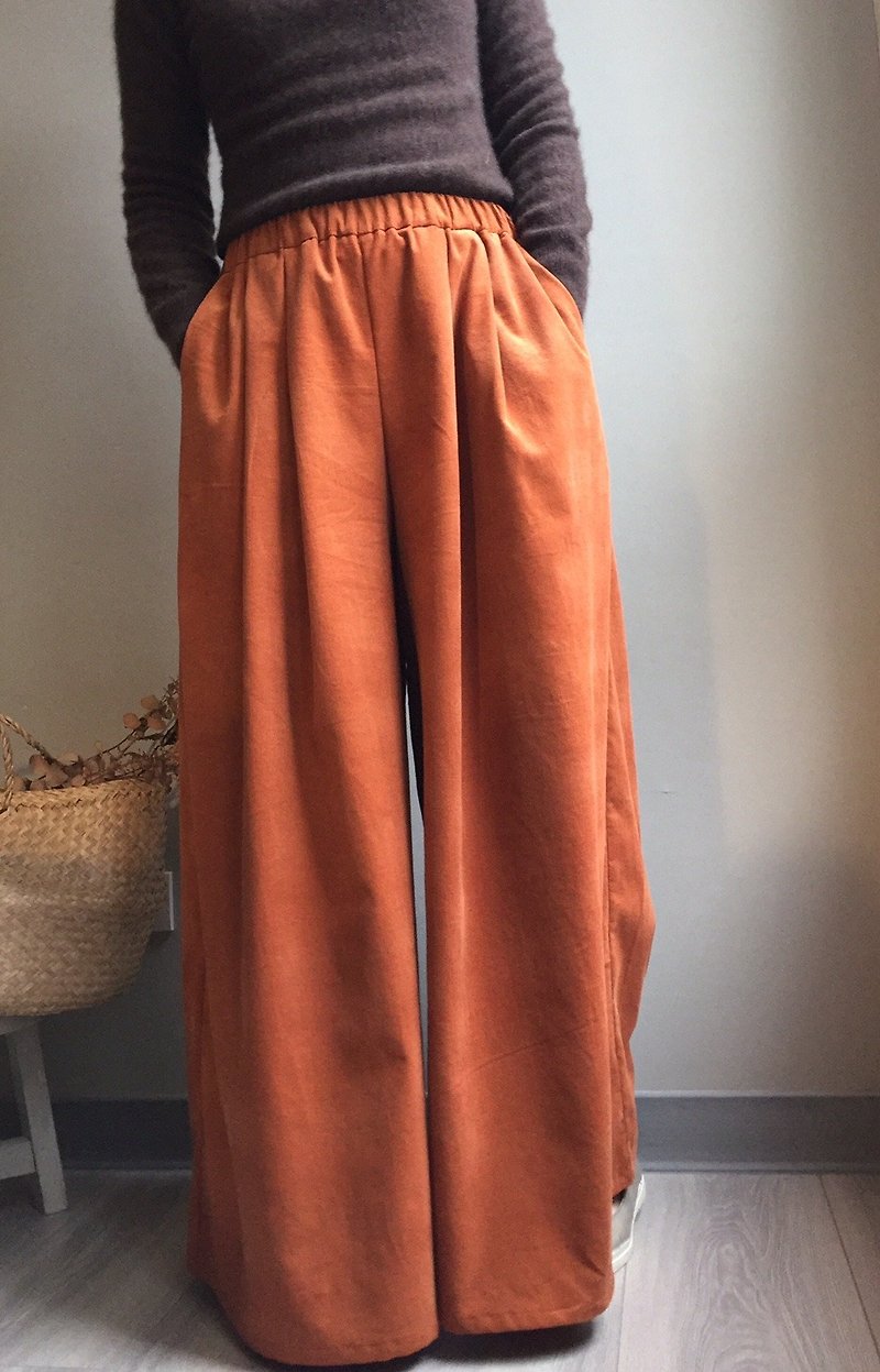 Small fox 1 # European elegant persimmon color light heart velvet and ankle trousers skirt 100% Japan made cotton fine velvet ***designer recommended*** - กางเกงขายาว - ผ้าฝ้าย/ผ้าลินิน 