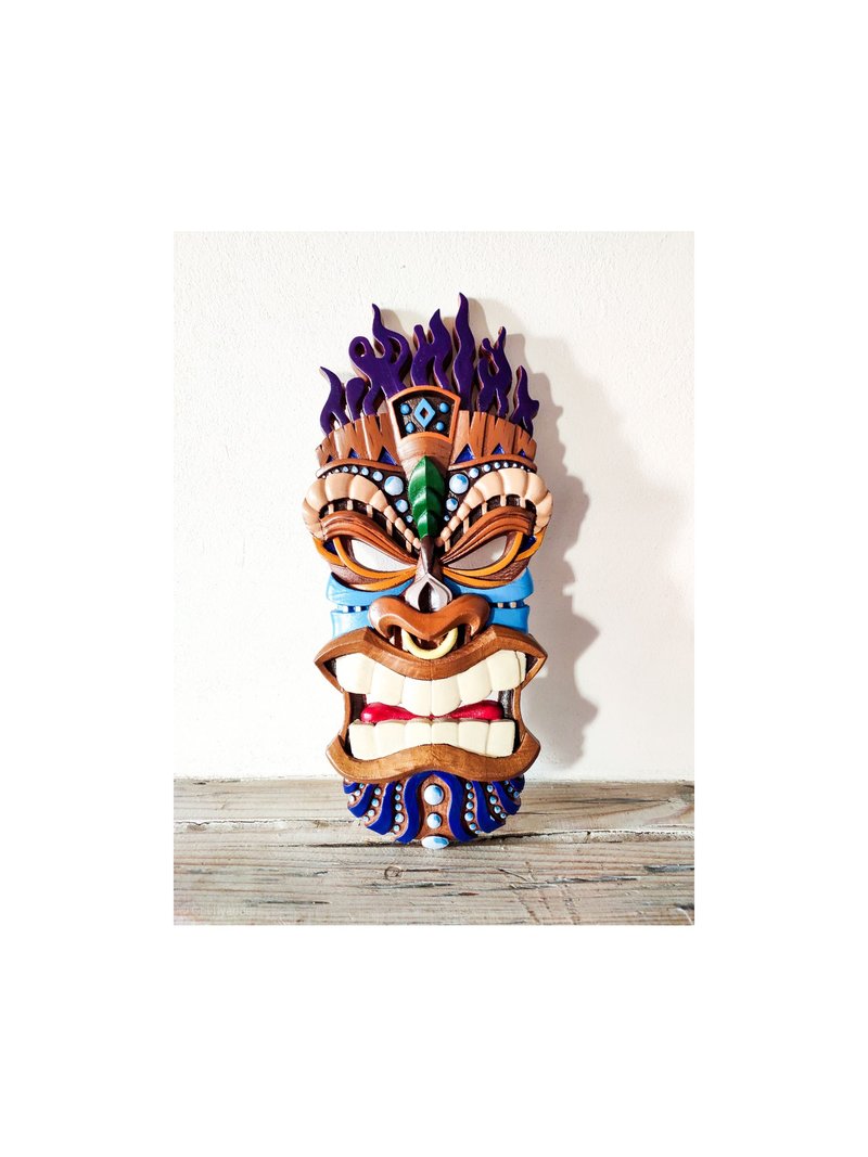 Wood mask wall art, wood tribal mask, tiki mask wood, carved wood mask, african - งานไม้/ไม้ไผ่/ตัดกระดาษ - ไม้ สีนำ้ตาล