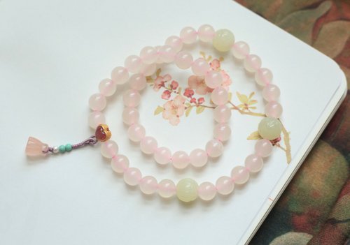 Angel's tears 天使之淚 Jewelry Design 天然和闐玉/和田玉-藕粉玉 和田玉蓮花珠設計項鍊多圈手串項鍊s