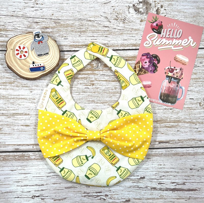 Bow knot round pocket six-layer yarn bib banana milk - Bibs - Cotton & Hemp Yellow