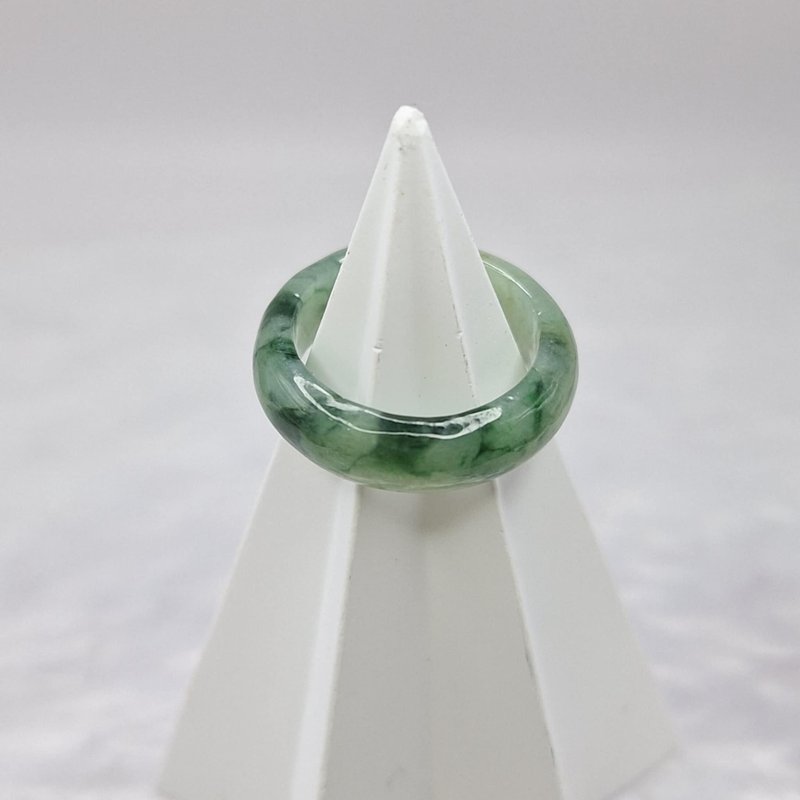 Ice blue water floating flower ring ring international circumference 12 inner diameter 16.9 | natural Burmese jade A grade jade - General Rings - Jade 