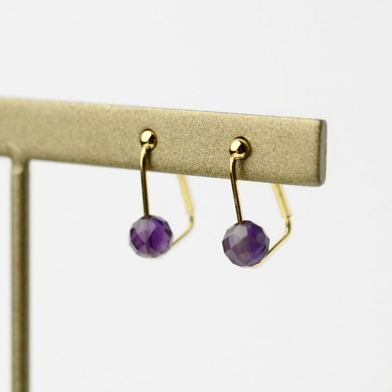 Amethyst clip Clip-On stainless Stainless Steel 2ways ear cuff invitation birthday gift - ต่างหู - เครื่องเพชรพลอย สีม่วง