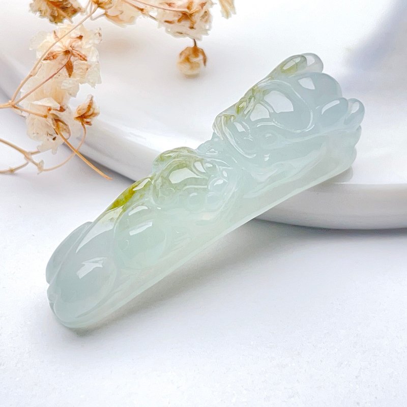 【龍如意】冰種飄黃翡翡翠貔貅龍如意手牌 | 天然緬甸玉翡翠A貨 - 吊飾/掛飾 - 玉石 多色